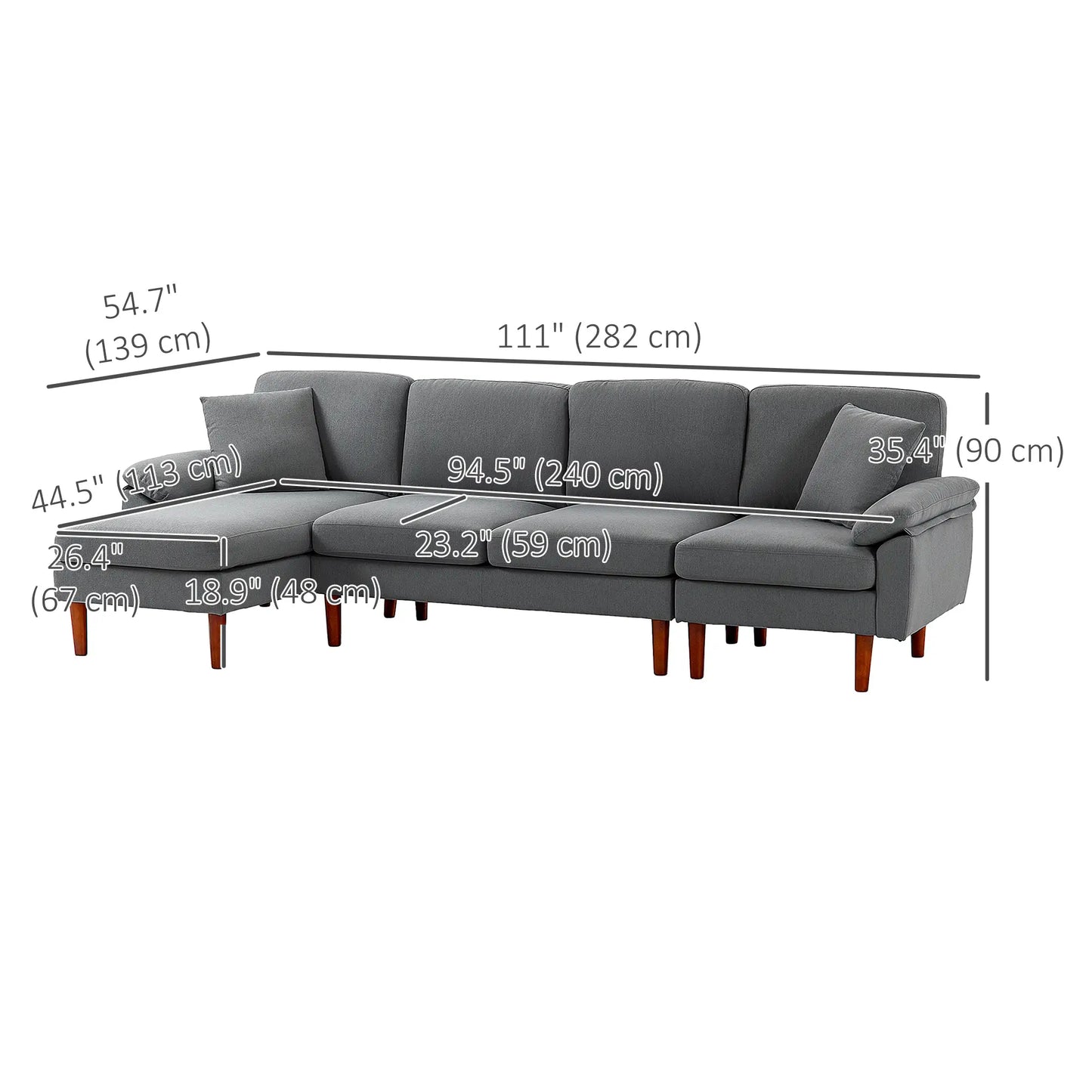 L-Shape Sofa, Modern Sectional Couch with Changeable Chaise Lounge | Dark Grey