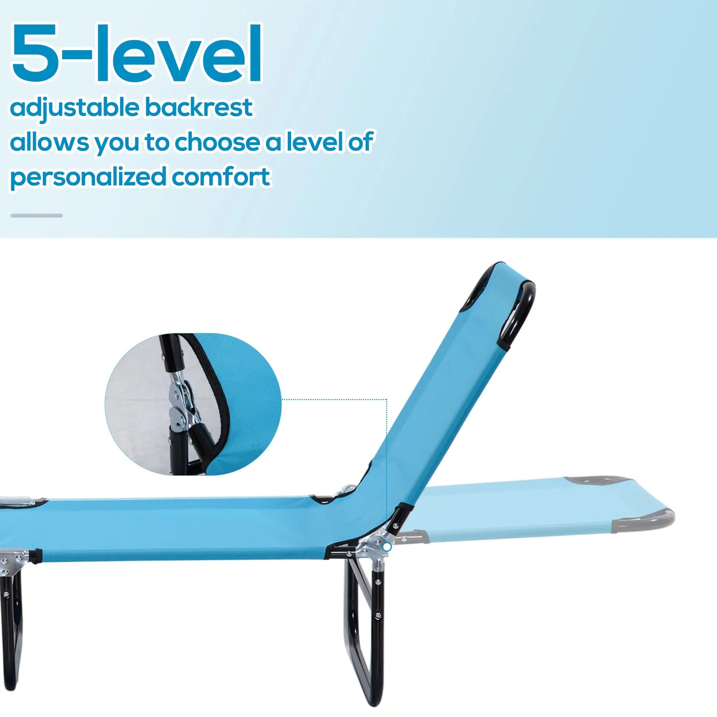 Folding Outdoor Lounge Chair – Light Blue Mesh, Portable & Breathable Design