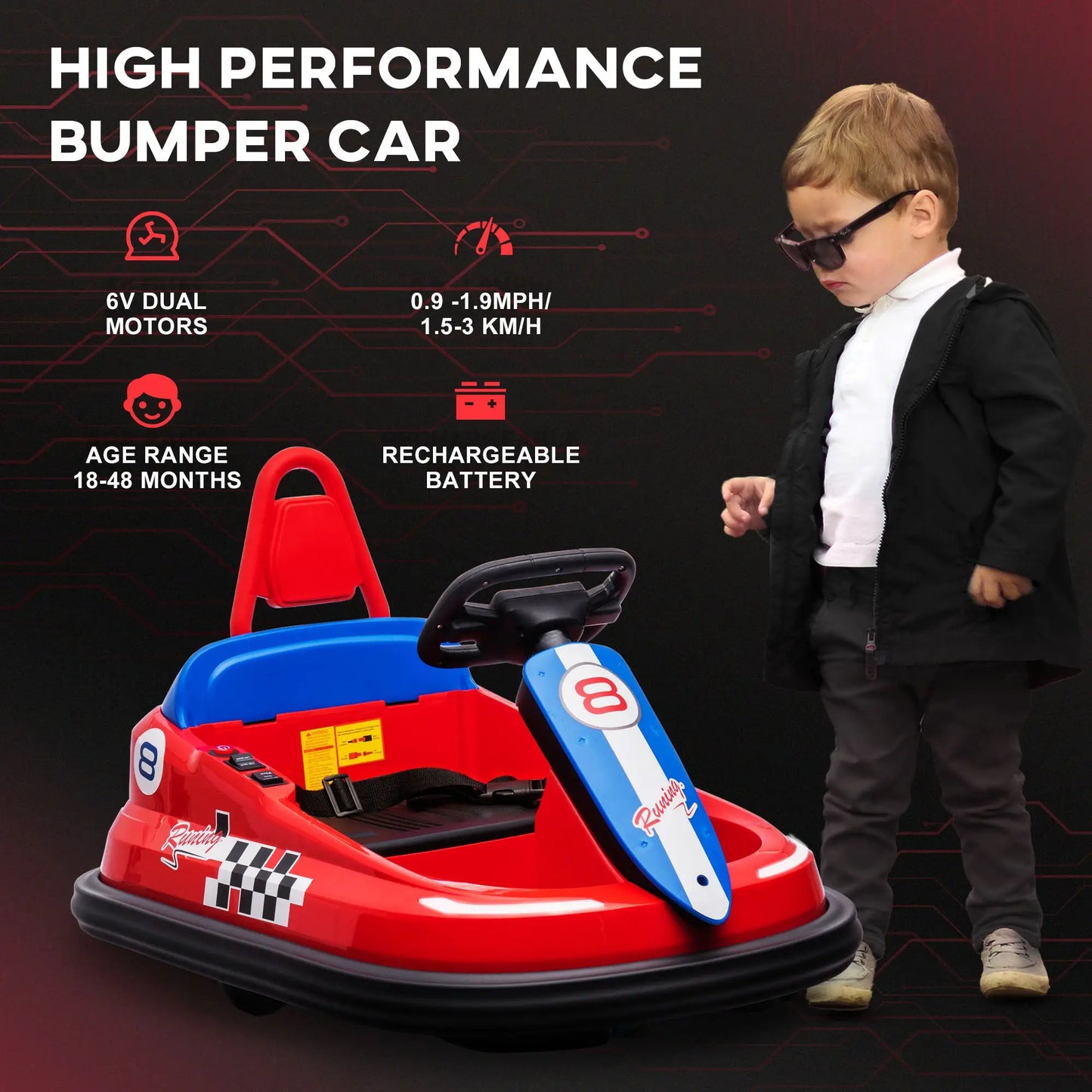 6V Battery Powered Electric Ride on Kids Bumper Car with 360° Rotation