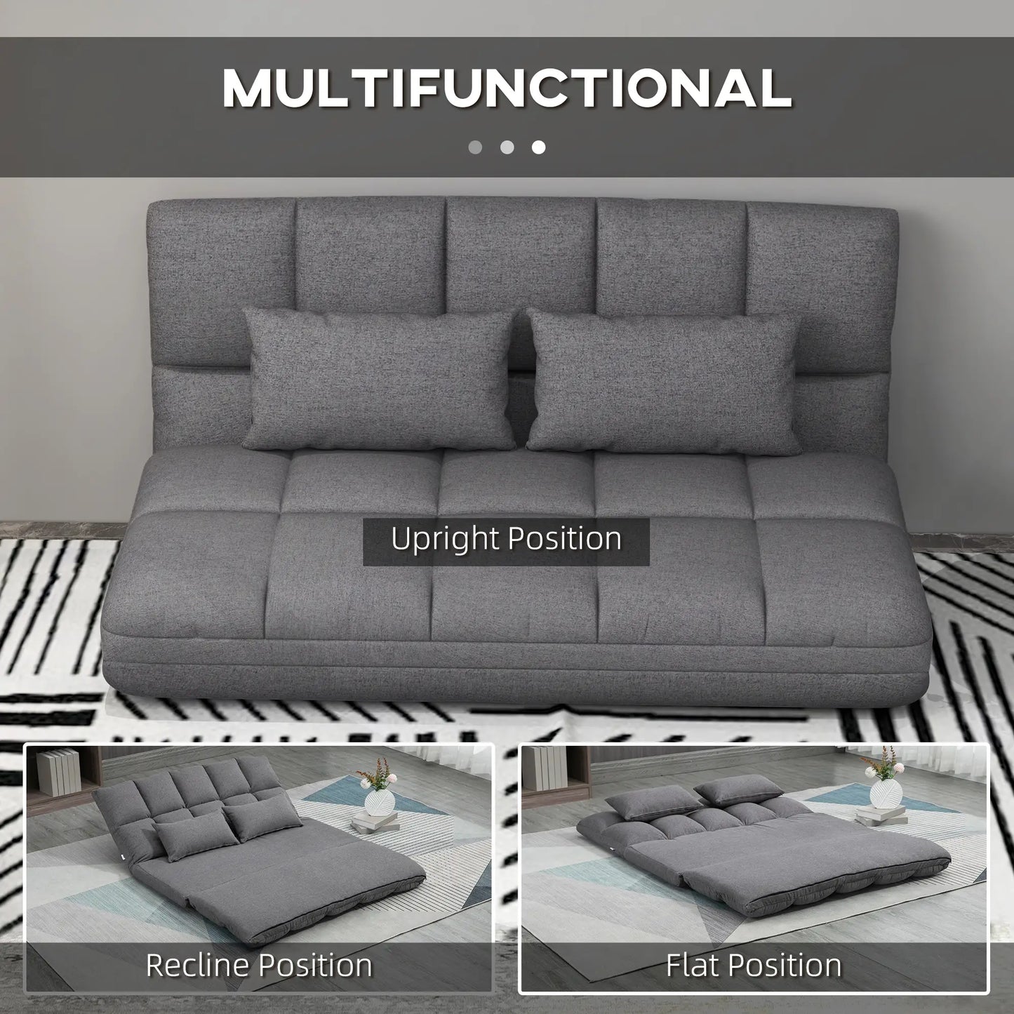 Light Grey Modern 51" Foldable 2-Seater Floor Sofa bed