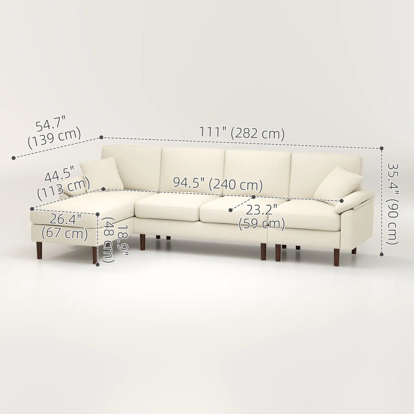 Modern L-Shape Sectional Sofa with Changeable Chaise Lounge | Cream White