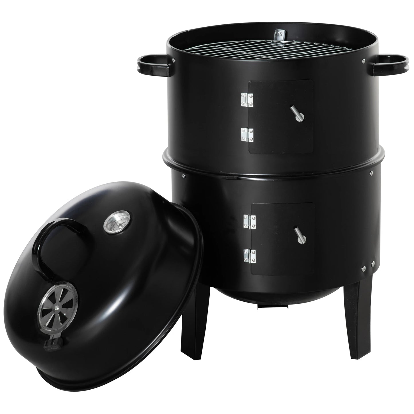 3-In-1 Barrel Charcoal BBQ Grill & Smoker