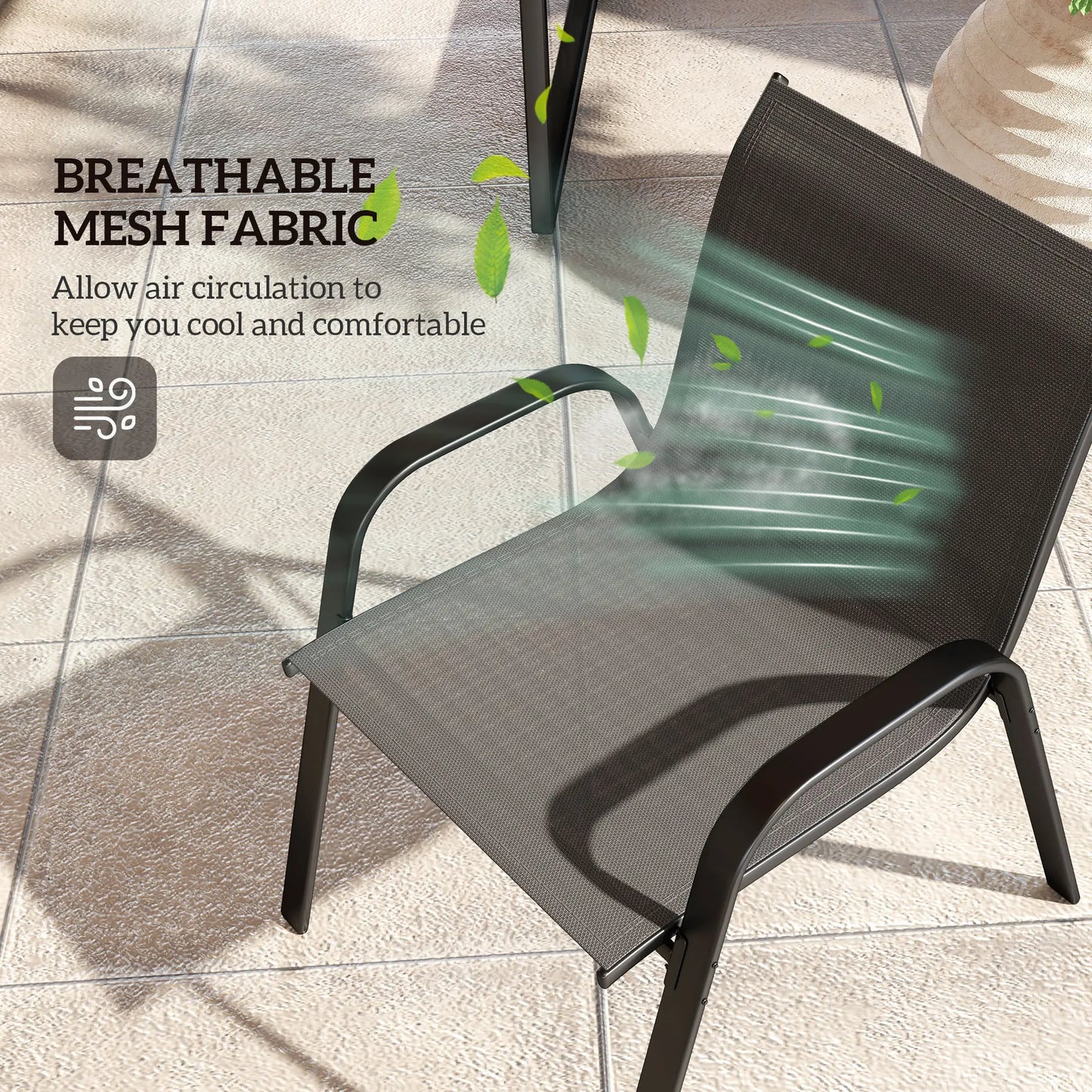 Black 4-Piece Breathable Mesh Outdoor Patio Furniture Set with Glass Table