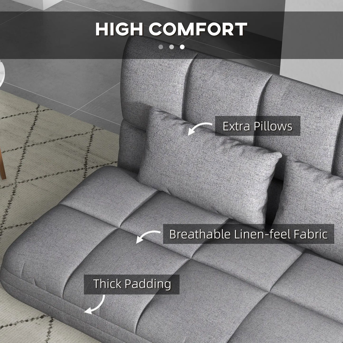 Light Grey Modern 51" Foldable 2-Seater Floor Sofa bed