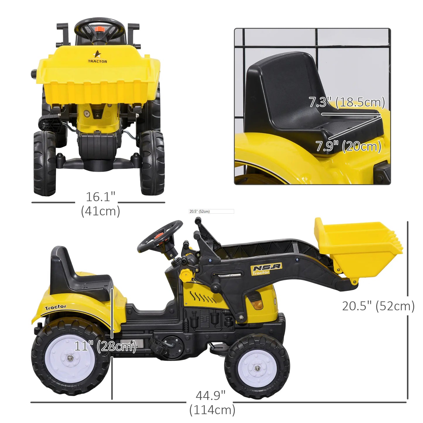 Ride on Pedal Excavator Tractor for Kids with Front Loader Digger