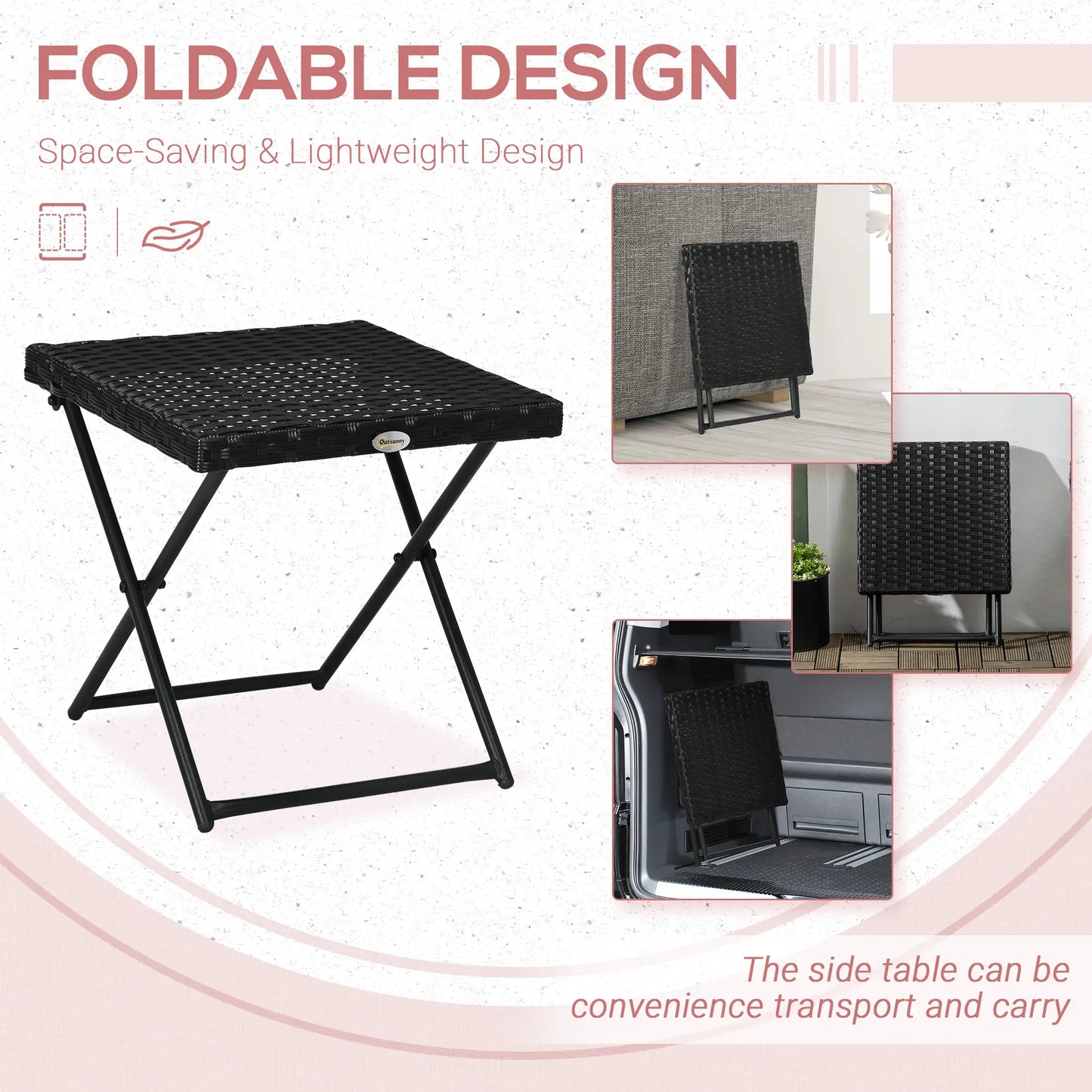 Black Rattan Wicker Outdoor Patio Square Folding Side Table