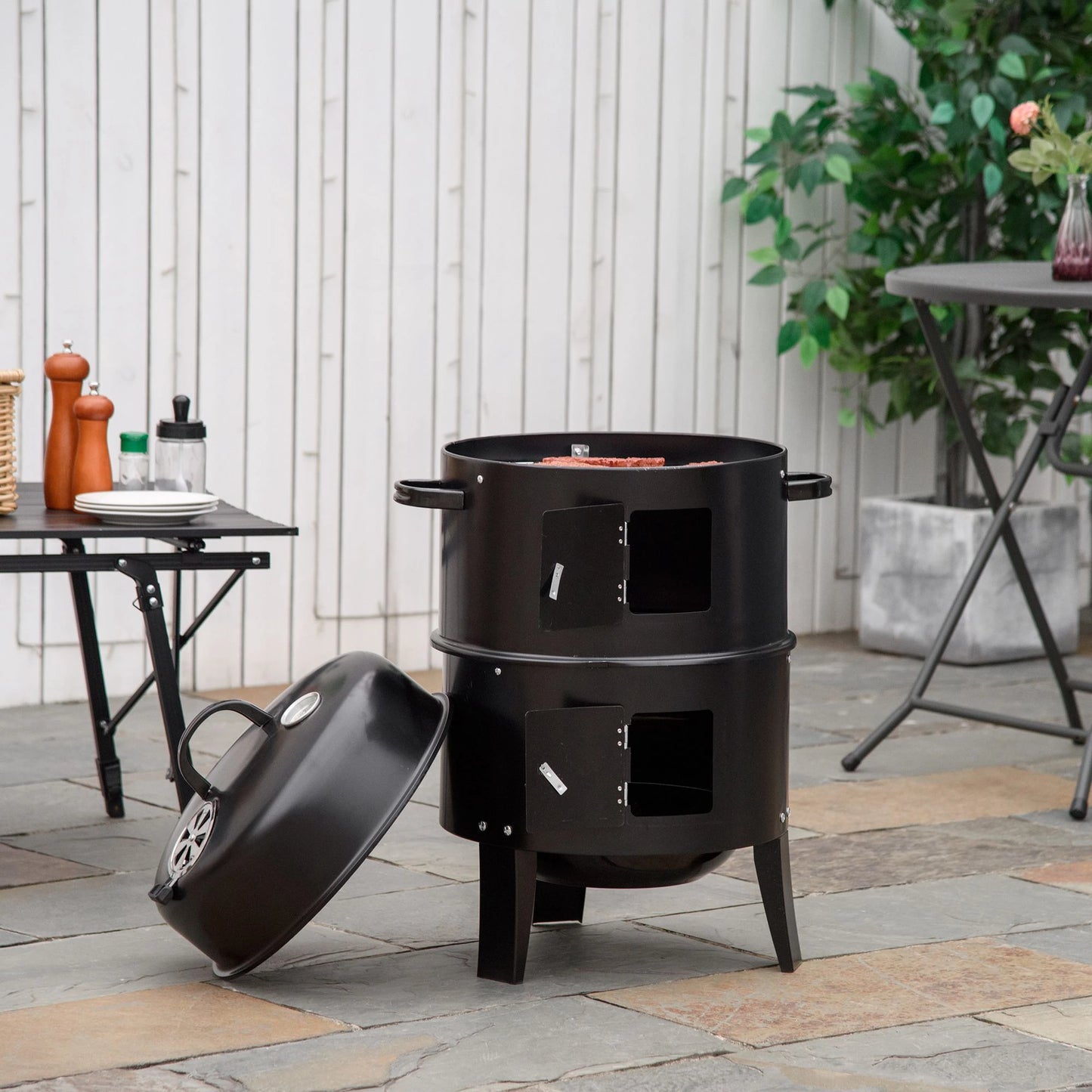 3-In-1 Barrel Charcoal BBQ Grill & Smoker