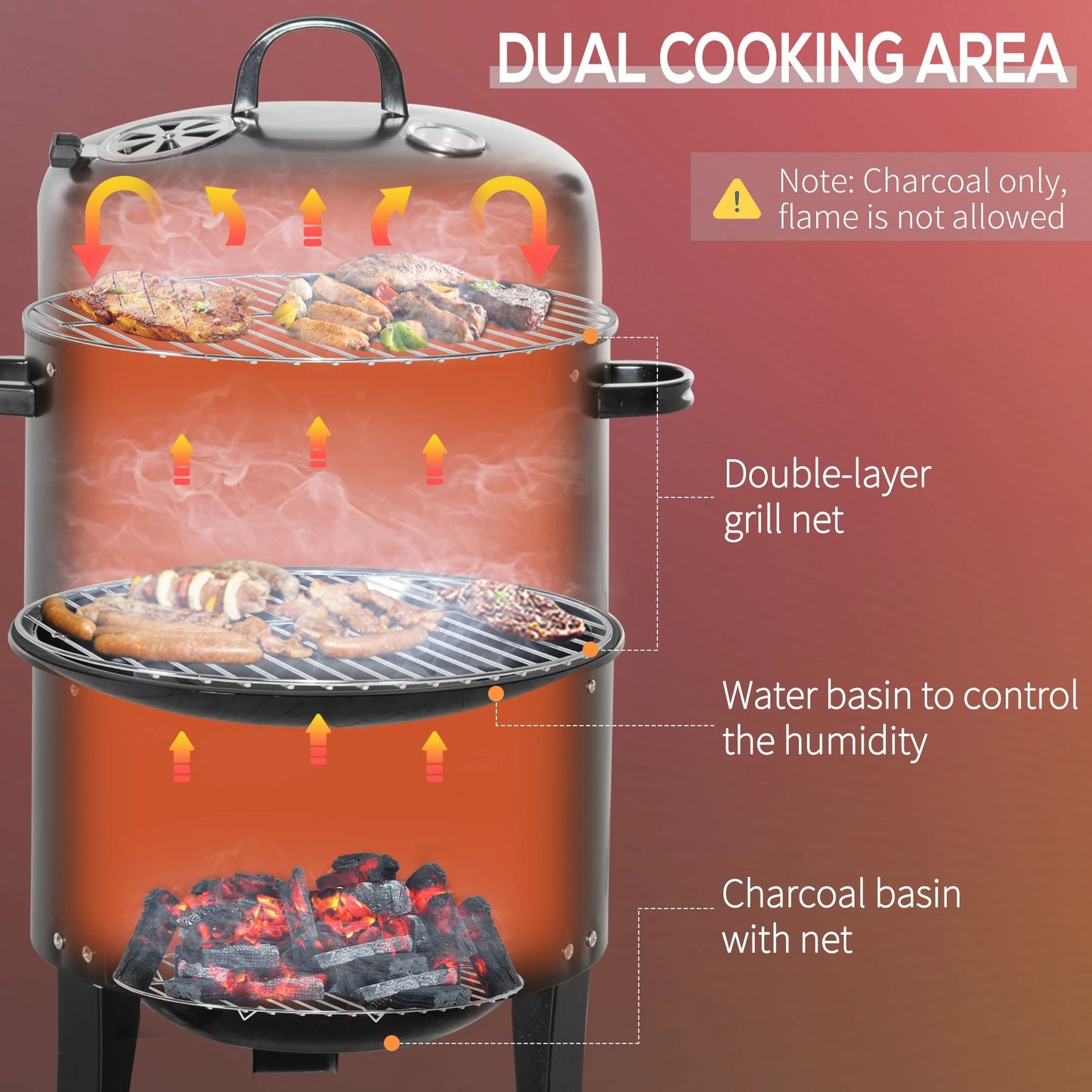 3-In-1 Barrel Charcoal BBQ Grill & Smoker