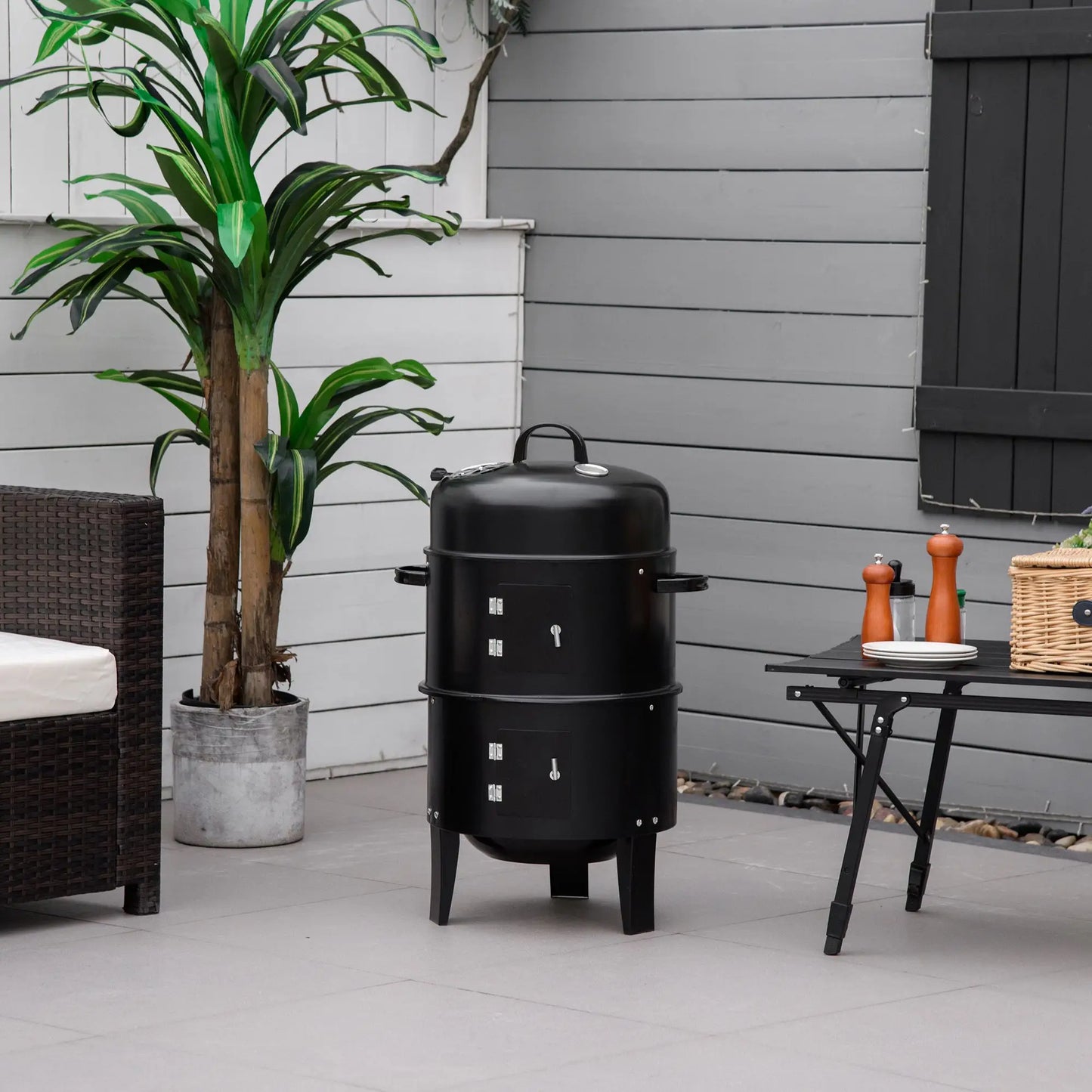 3-In-1 Barrel Charcoal BBQ Grill & Smoker