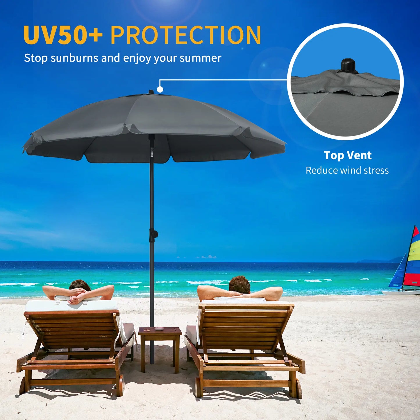 6ft Dark Grey Adjustable Outdoor Patio Umbrella and Parasol