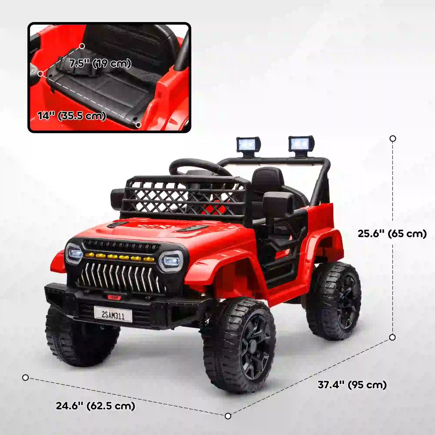 12V Battery Powered Ride on Electric Car for Kids with Remote Control and Headlights - Red