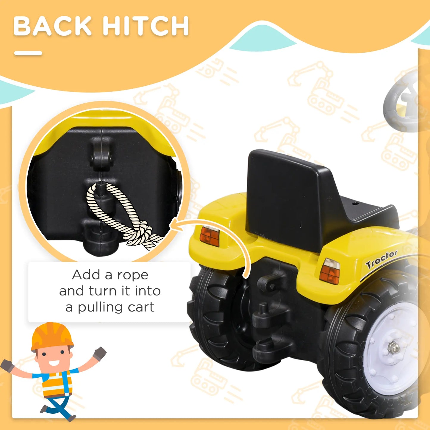 Ride on Pedal Excavator Tractor for Kids with Front Loader Digger
