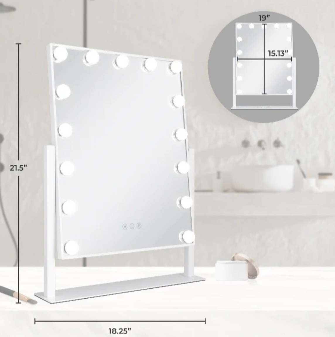 15 Led Light Bulb Vertical Hollywood Makeup Mirror - 18" X 21" - French Blue