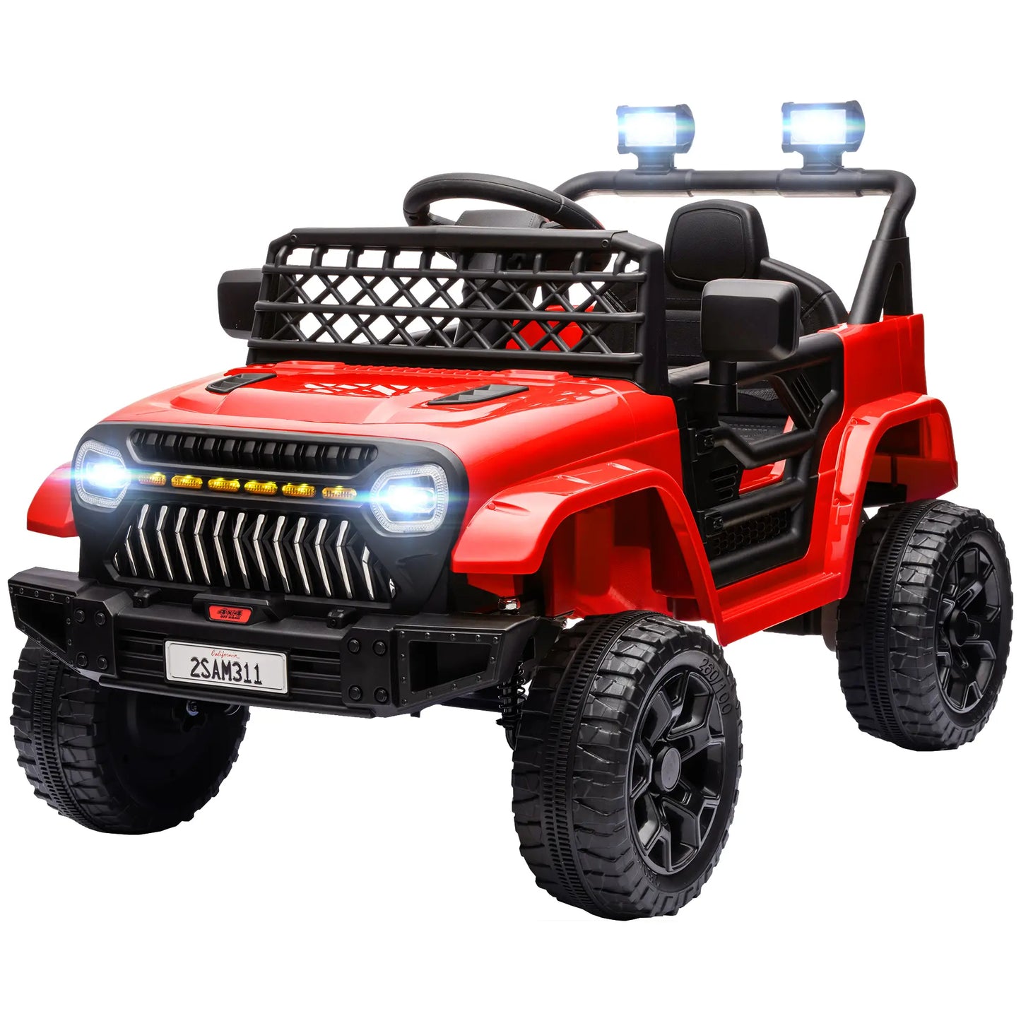12V Battery Powered Ride on Electric Car for Kids with Remote Control and Headlights - Red