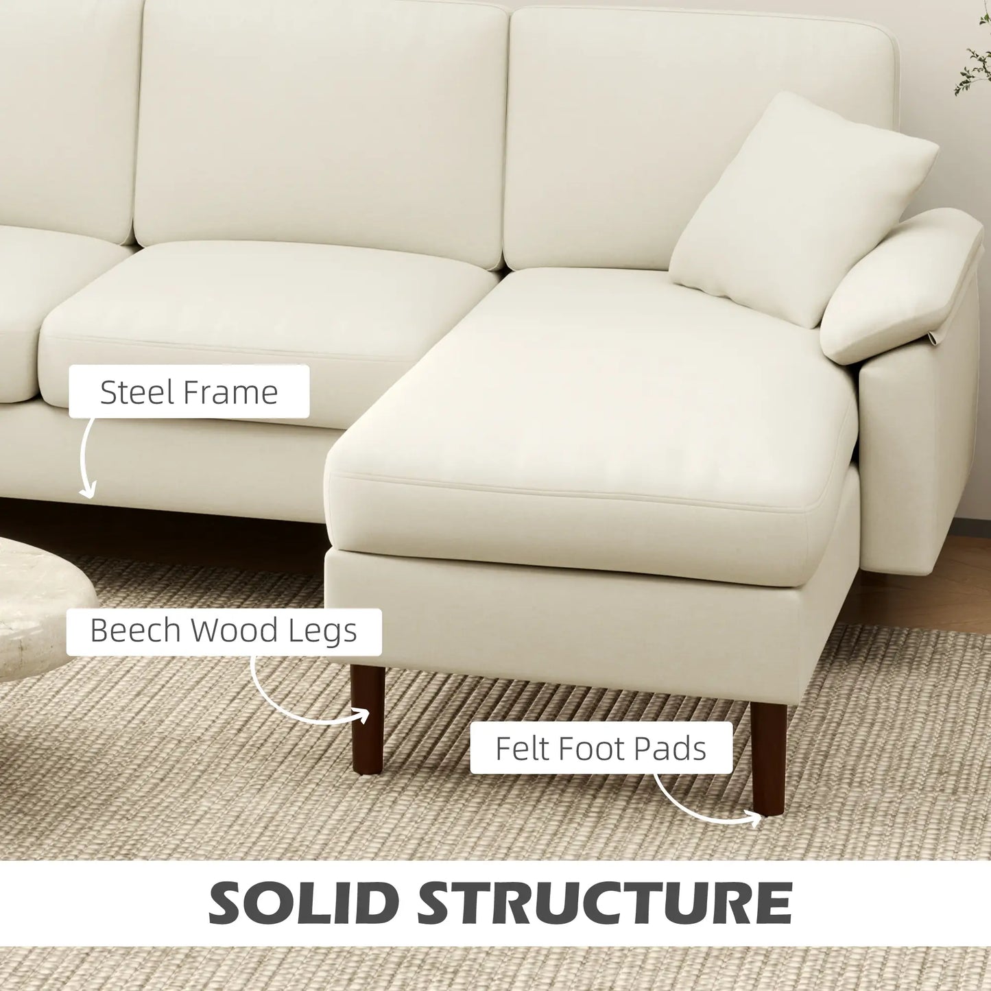 Modern L-Shape Sectional Sofa with Changeable Chaise Lounge | Cream White