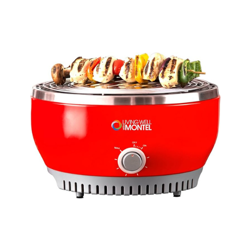 Living Well With Montel MWSG01 Smokeless Indoor Barbeque Grill - Red