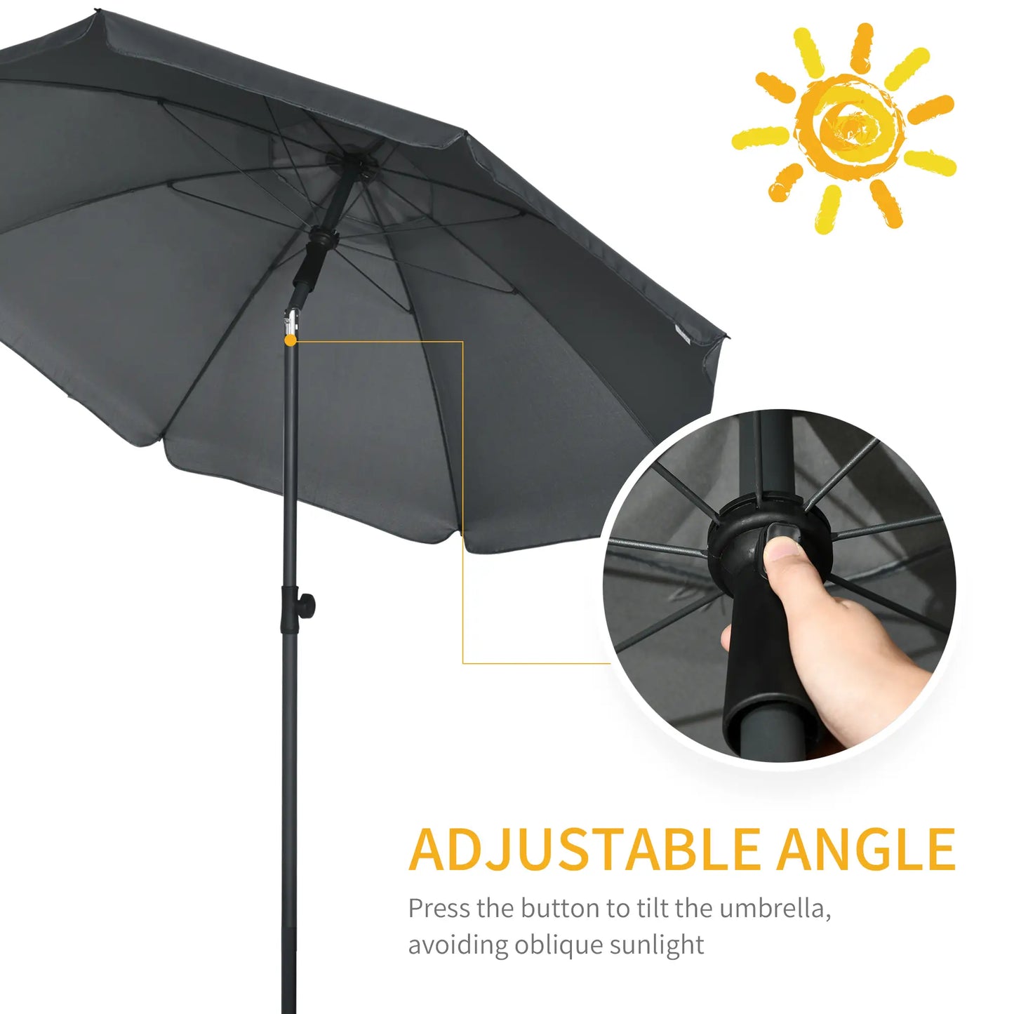 6ft Dark Grey Adjustable Outdoor Patio Umbrella and Parasol