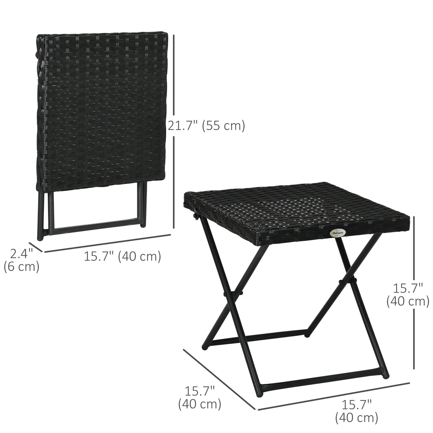 Black Rattan Wicker Outdoor Patio Square Folding Side Table