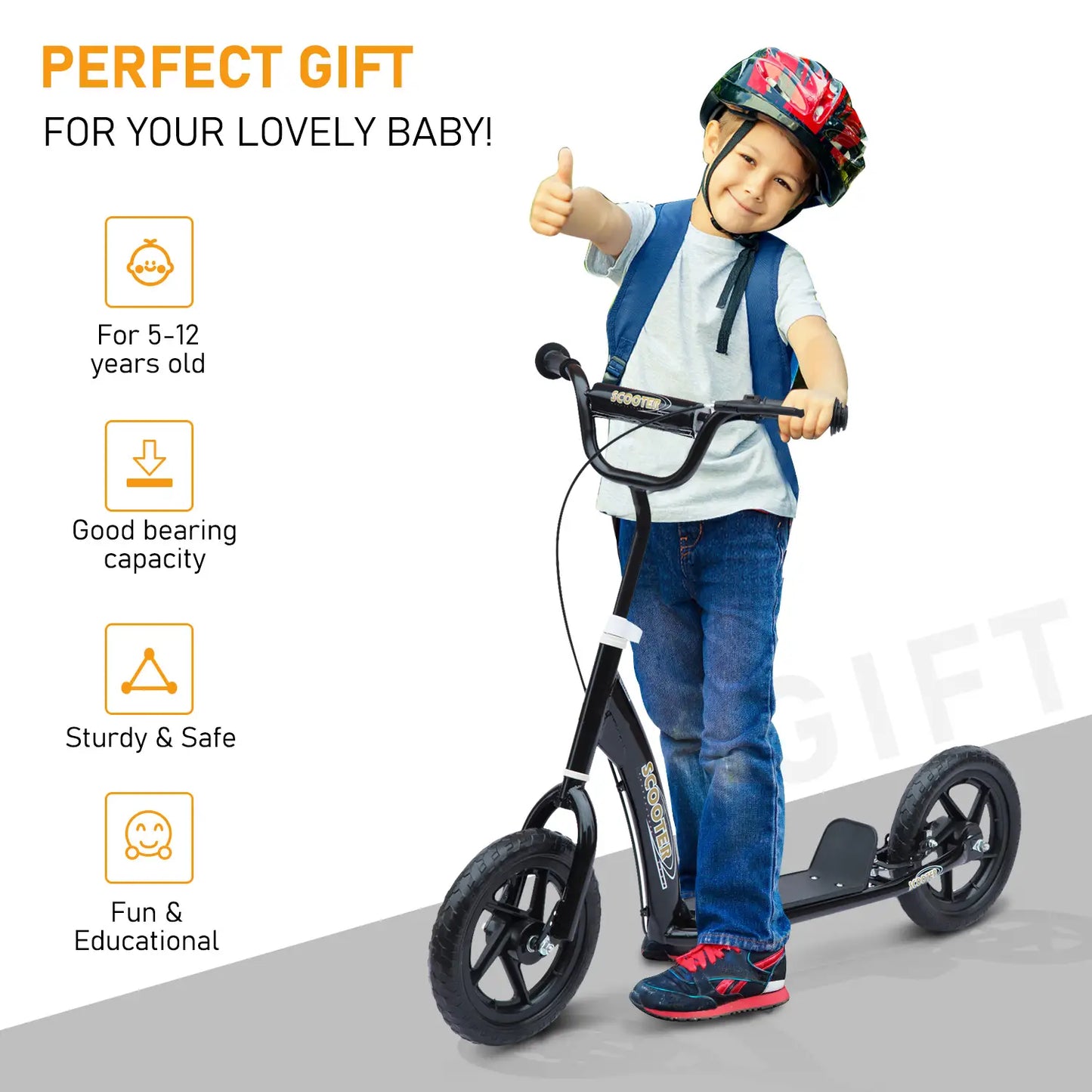 Adjustable Kids Kick Scooter with Kickstand - Black