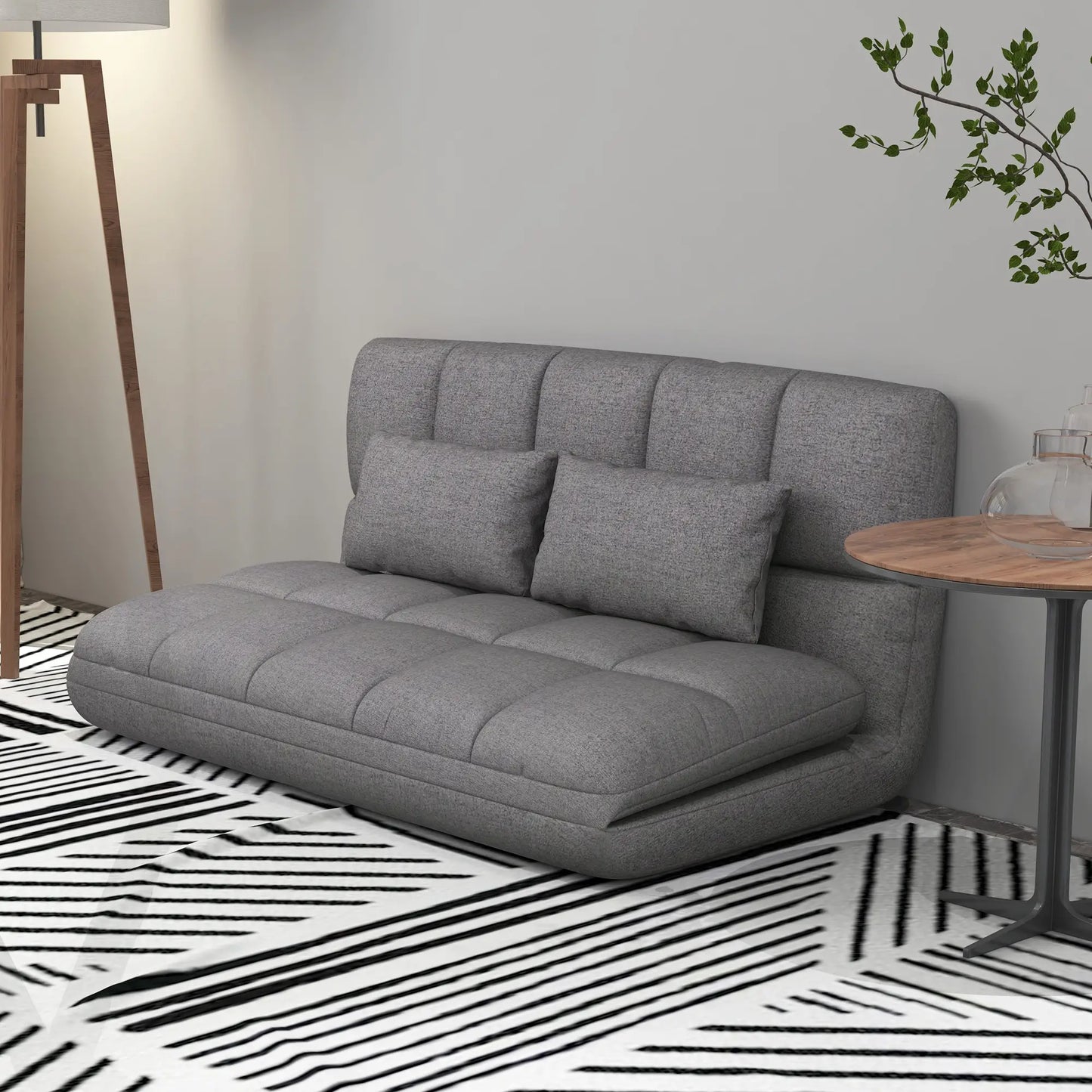Light Grey Modern 51" Foldable 2-Seater Floor Sofa bed