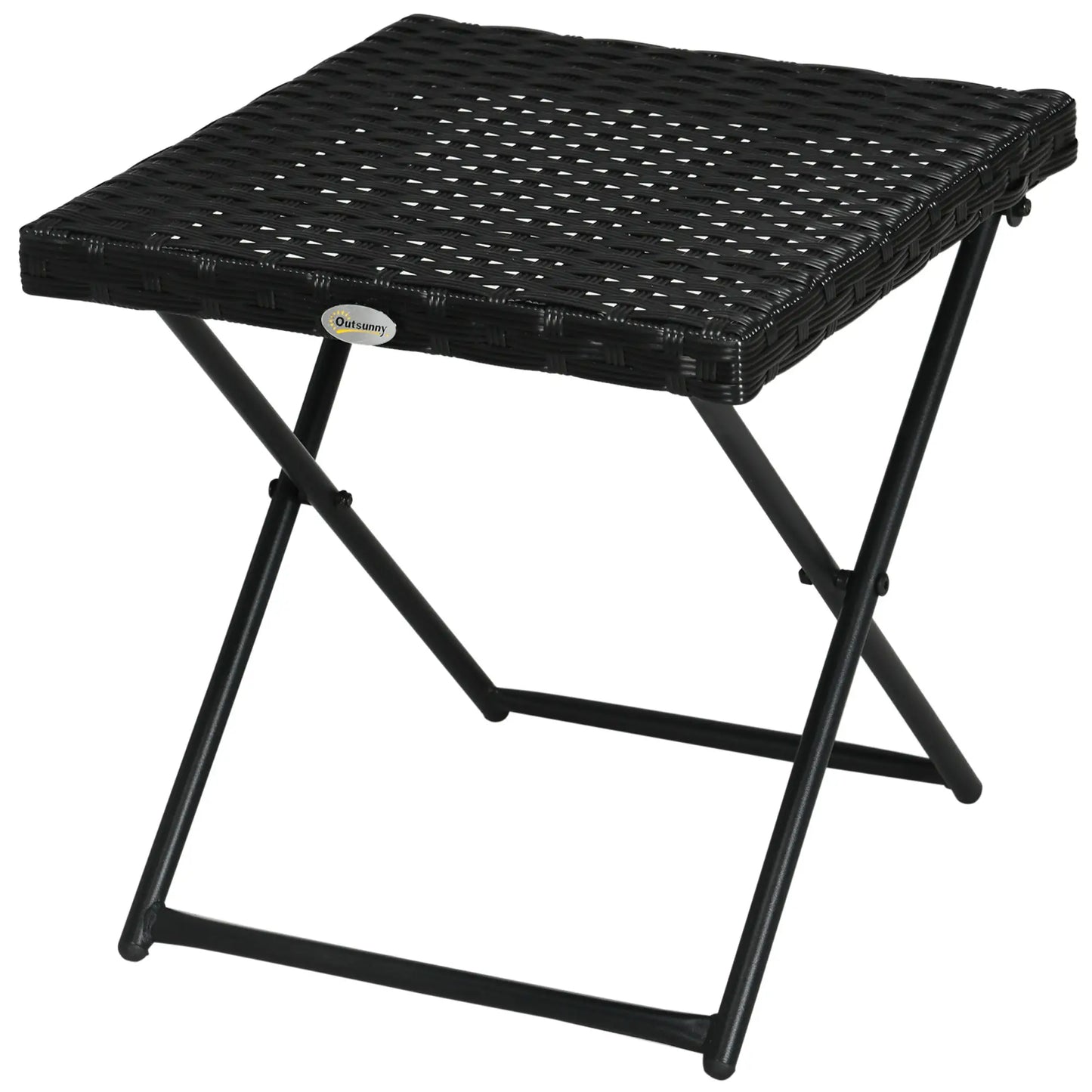 Black Rattan Wicker Outdoor Patio Square Folding Side Table