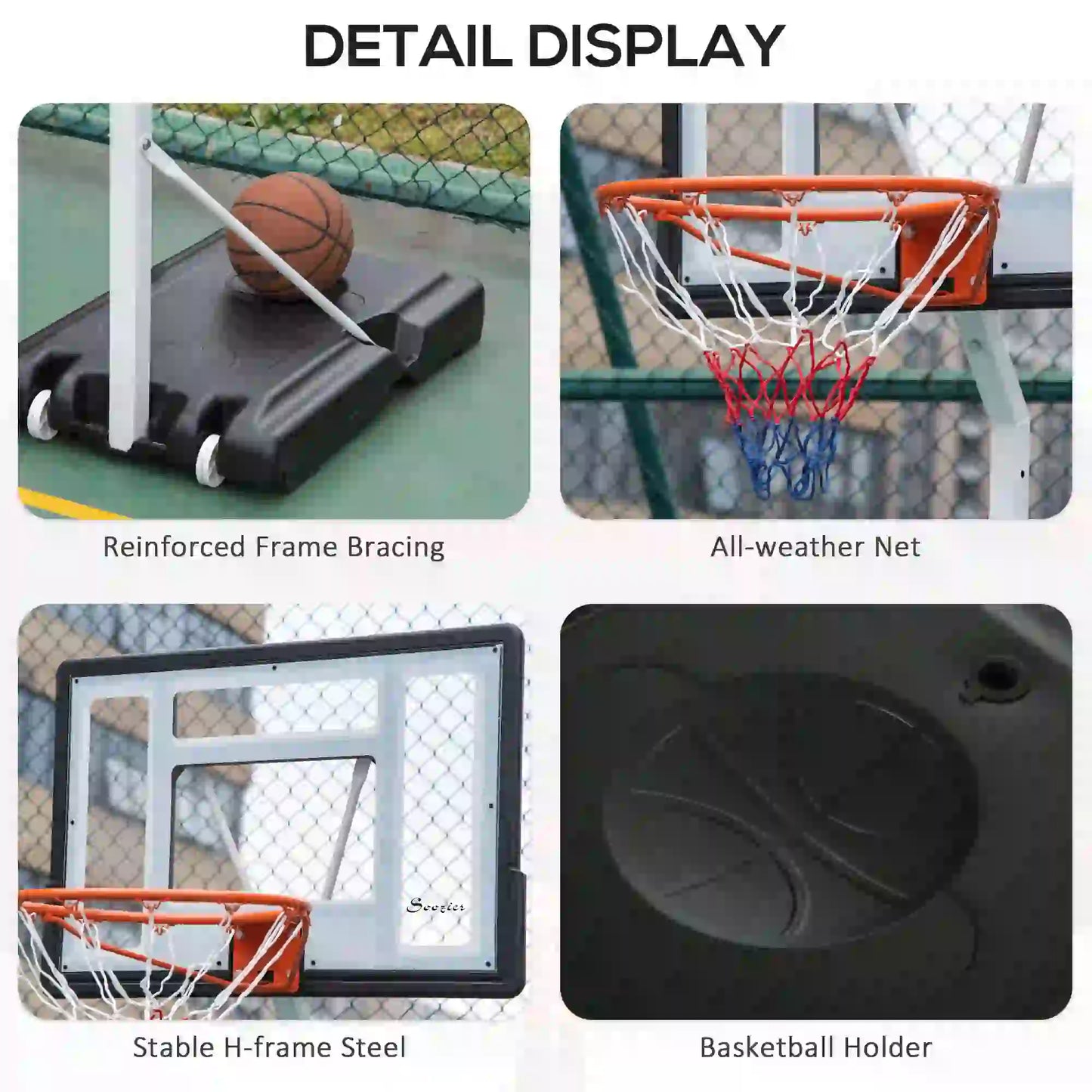 Classic Full Sized Adjustable Portable Basketball Net with Stand