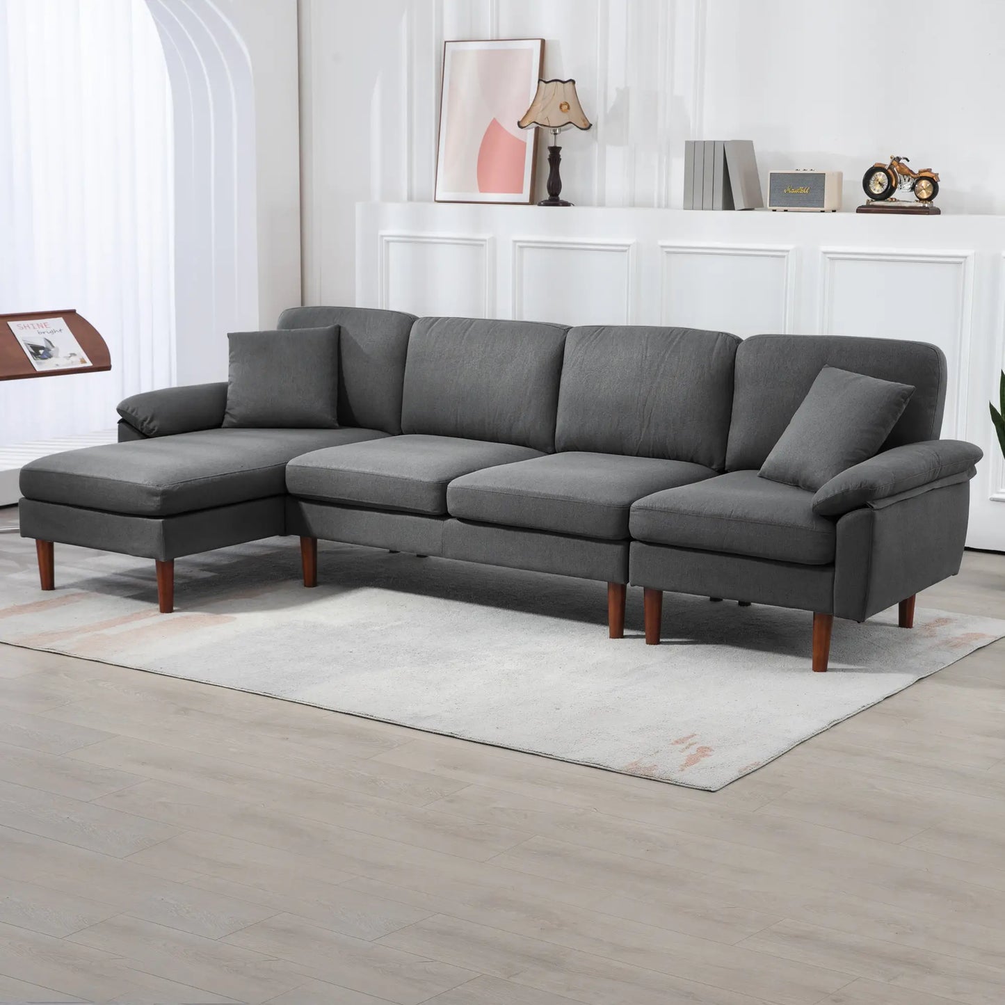 L-Shape Sofa, Modern Sectional Couch with Changeable Chaise Lounge | Dark Grey