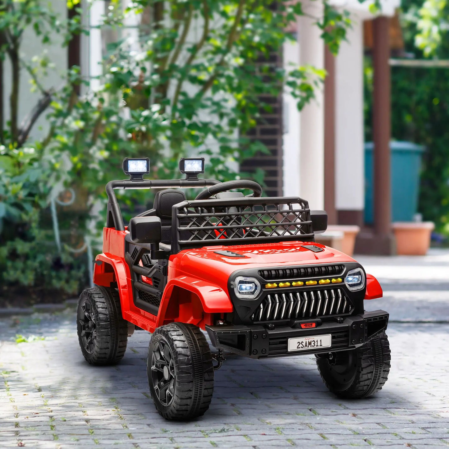 12V Battery Powered Ride on Electric Car for Kids with Remote Control and Headlights - Red