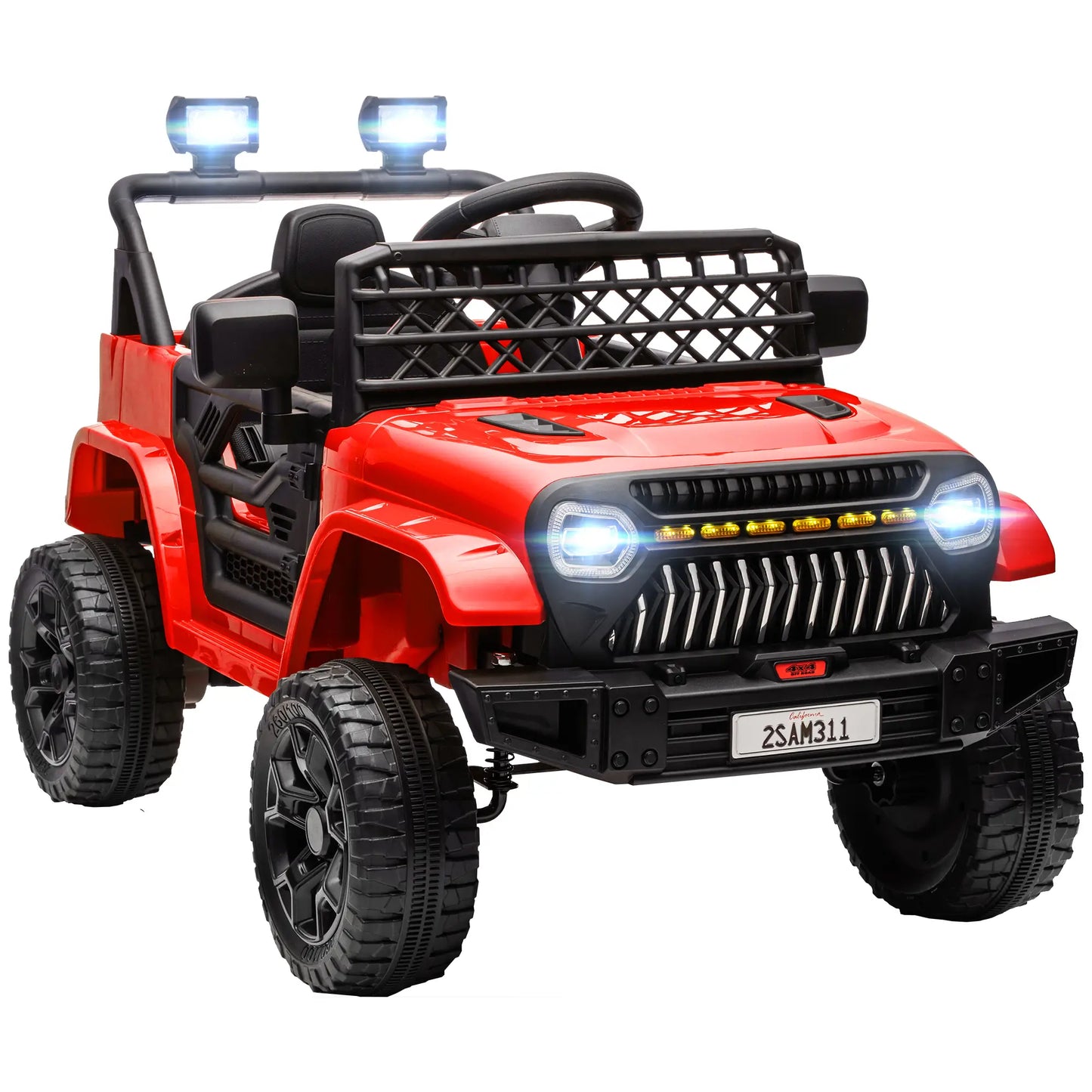 12V Battery Powered Ride on Electric Car for Kids with Remote Control and Headlights - Red