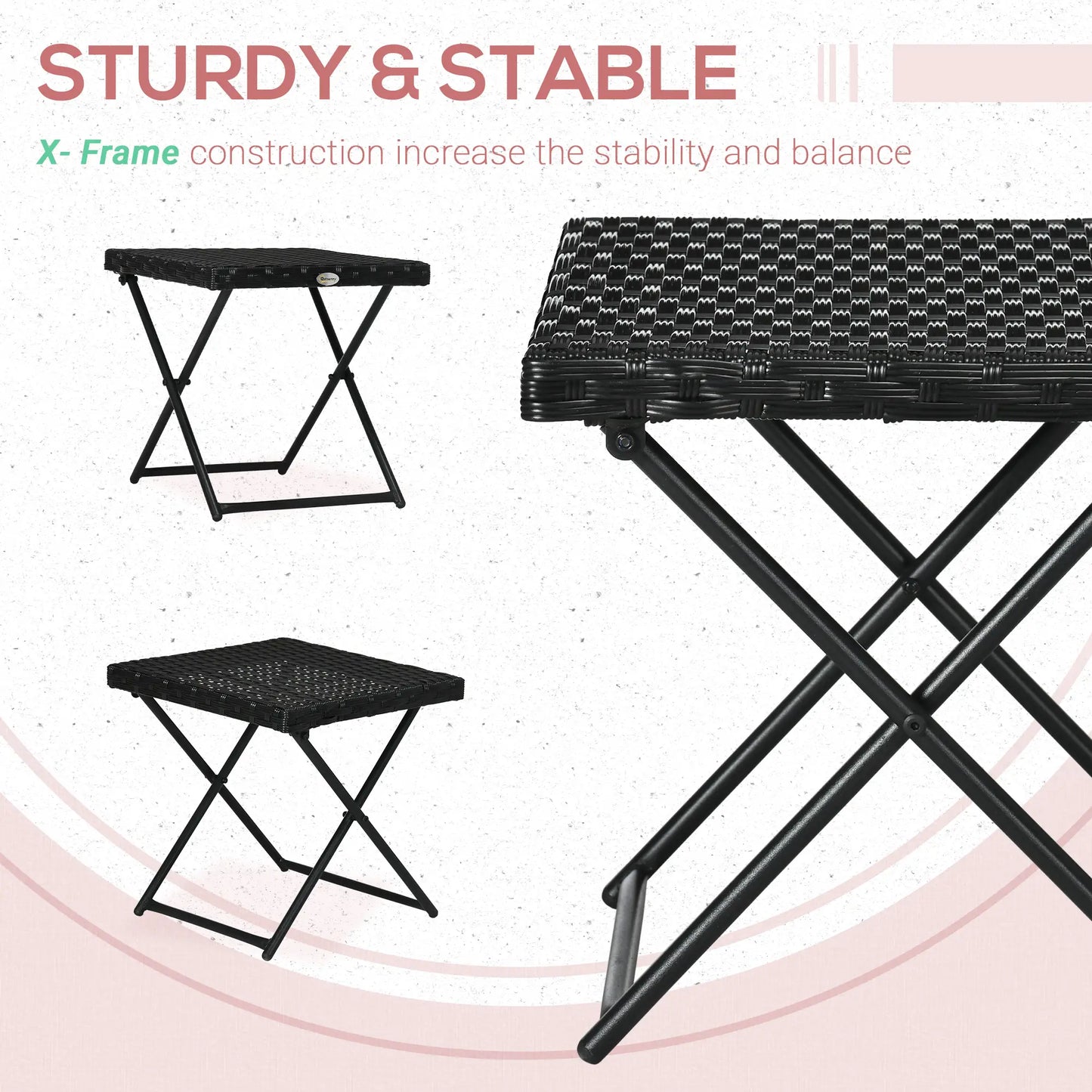 Black Rattan Wicker Outdoor Patio Square Folding Side Table