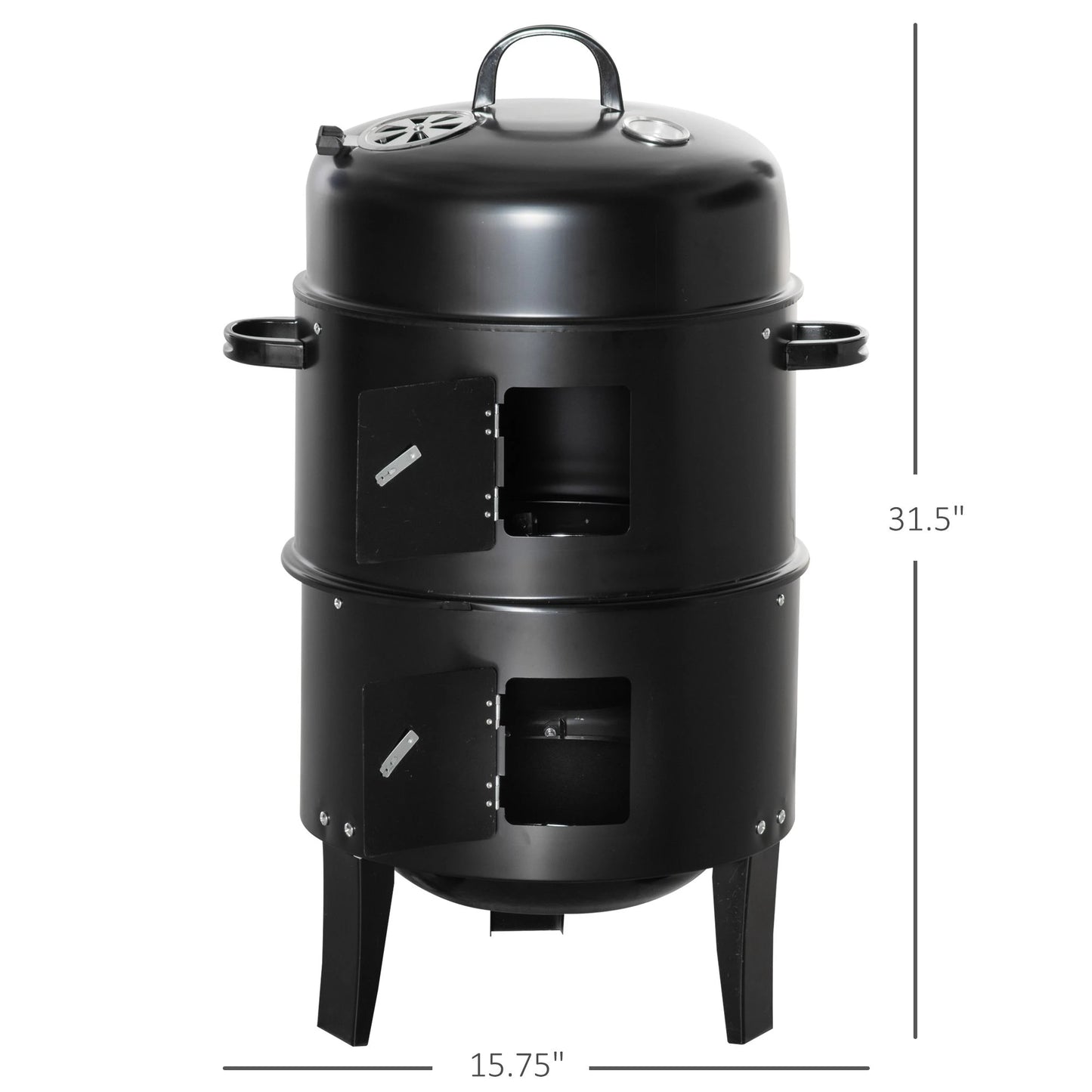 3-In-1 Barrel Charcoal BBQ Grill & Smoker