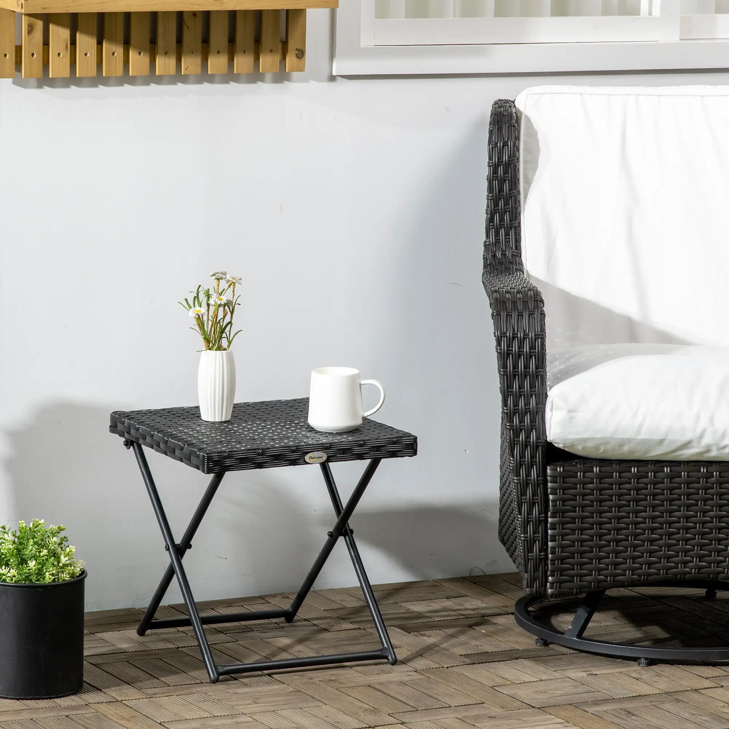 Black Rattan Wicker Outdoor Patio Square Folding Side Table