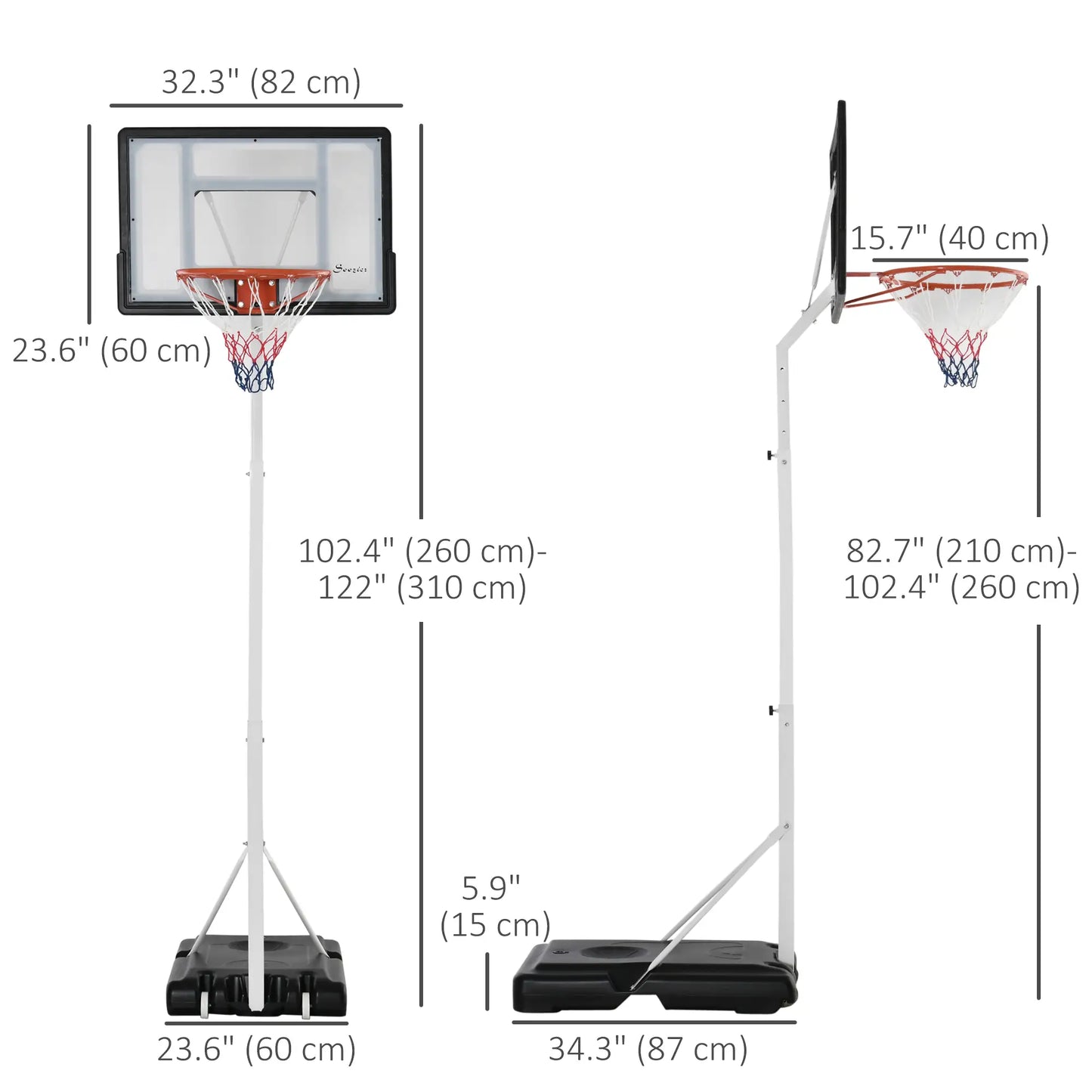 Classic Full Sized Adjustable Portable Basketball Net with Stand