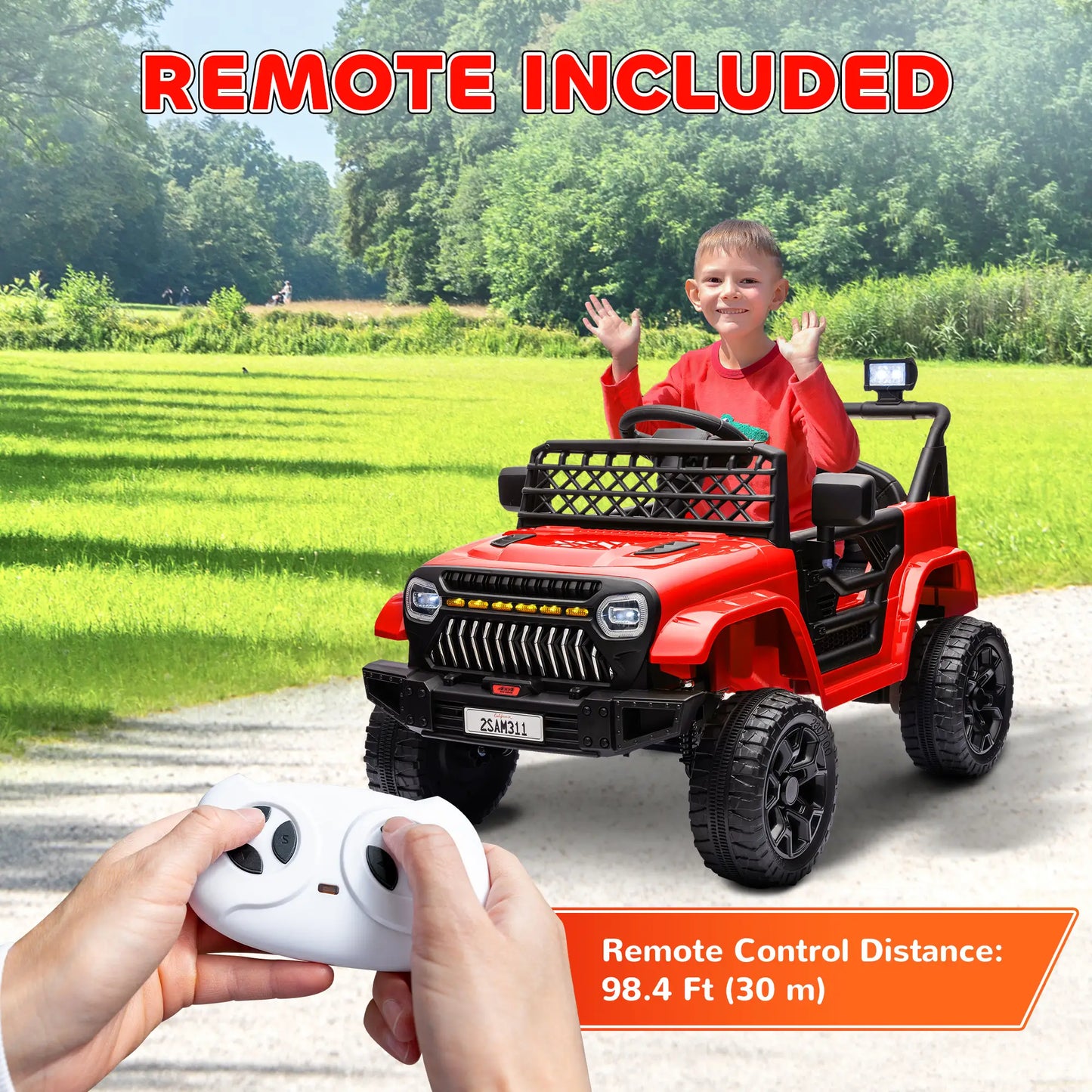 12V Battery Powered Ride on Electric Car for Kids with Remote Control and Headlights - Red