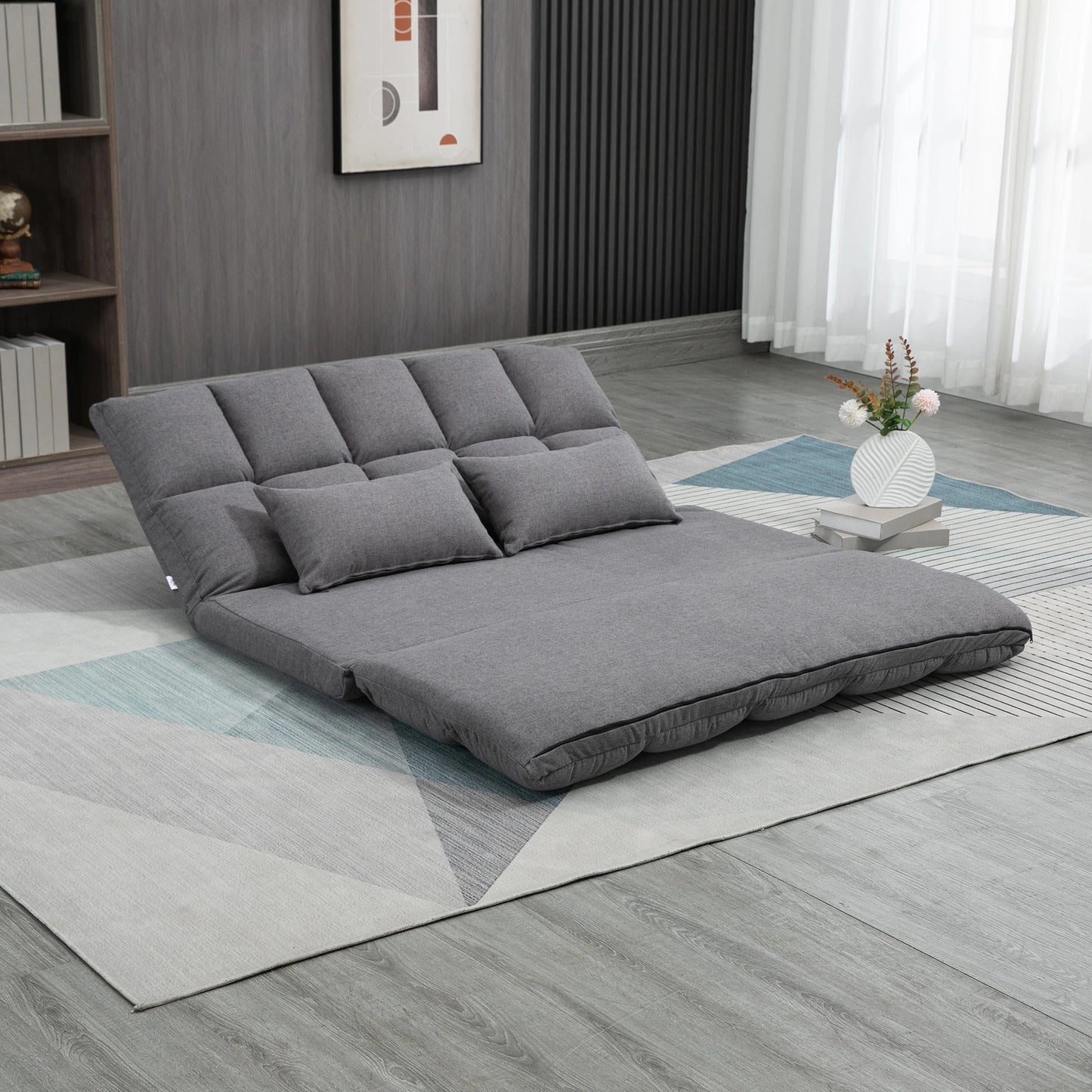 Light Grey Modern 51" Foldable 2-Seater Floor Sofa bed