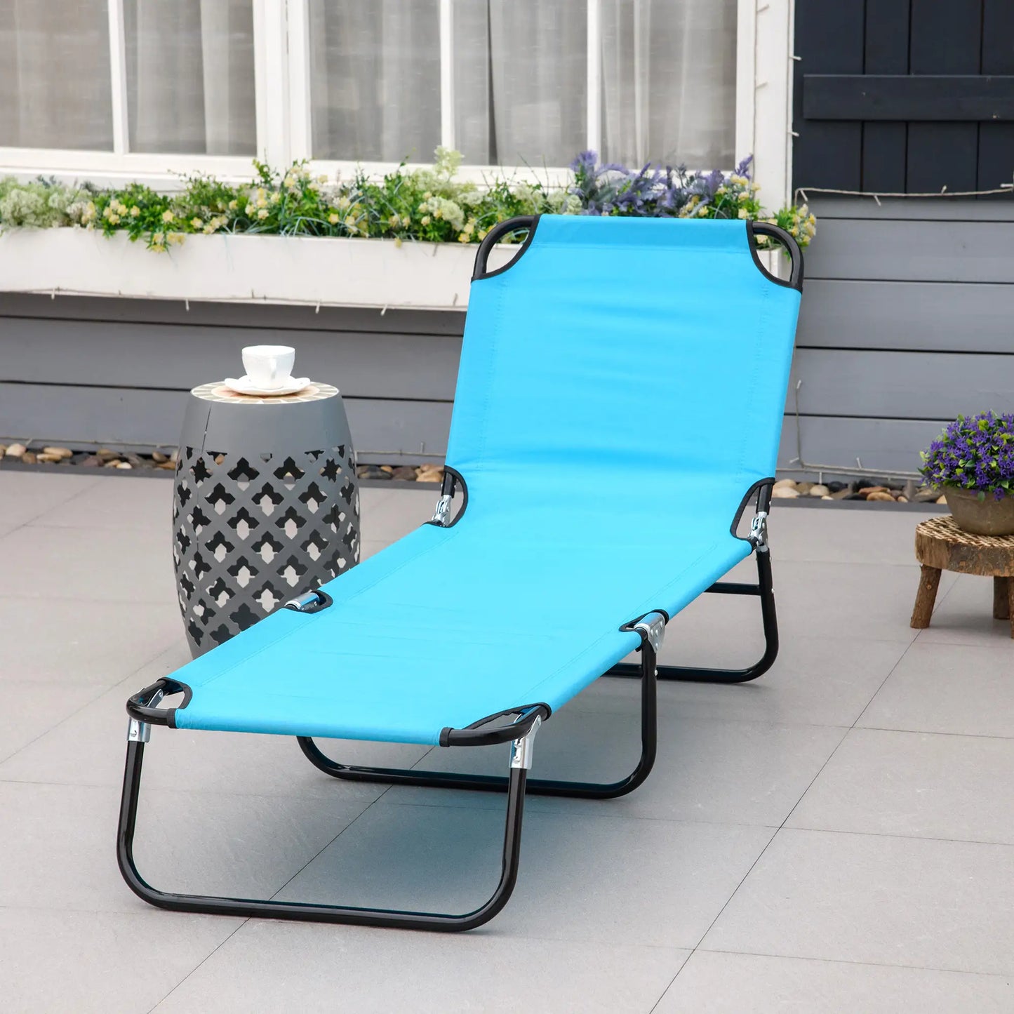 Folding Outdoor Lounge Chair – Light Blue Mesh, Portable & Breathable Design