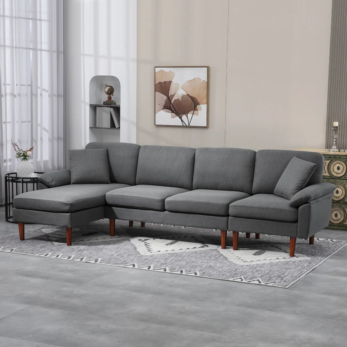 L-Shape Sofa, Modern Sectional Couch with Changeable Chaise Lounge | Dark Grey