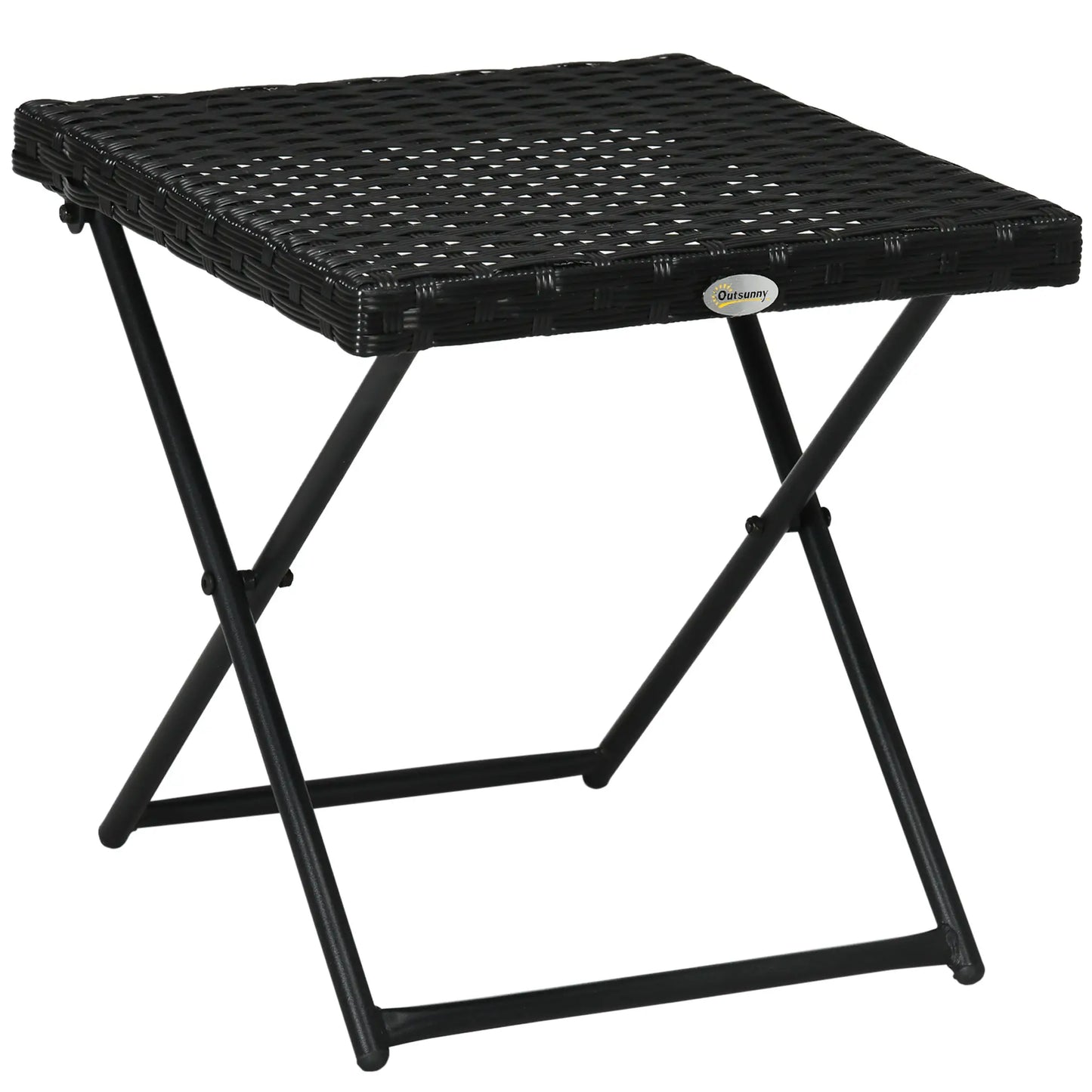 Black Rattan Wicker Outdoor Patio Square Folding Side Table