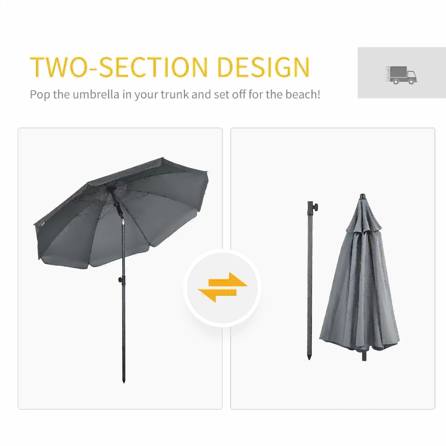 6ft Dark Grey Adjustable Outdoor Patio Umbrella and Parasol
