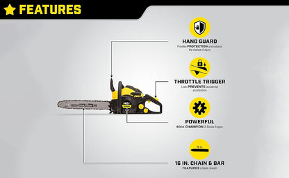 Champion Power Equipment 45cc 2-Cycle Engine Gas Chainsaw, Black/Yellow, 18-in