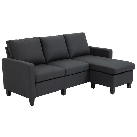 Dark Grey Modern L-Shaped Sectional Sofa with Chaise Lounge