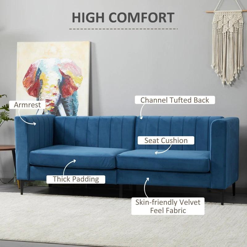 Contemporary 3-Seater Sofa | Velvet Blue - Toronto Liquidation Warehouse