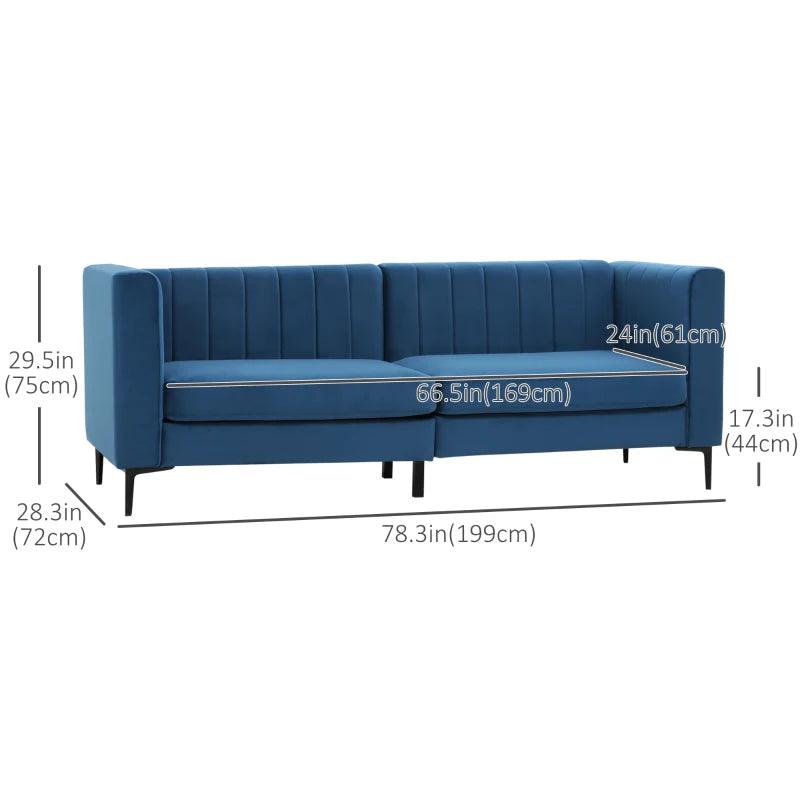 Contemporary 3-Seater Sofa | Velvet Blue - Toronto Liquidation Warehouse