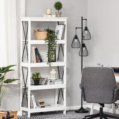 Classic Farmhouse 5-Shelf Bookshelf | White - Toronto Liquidation Warehouse