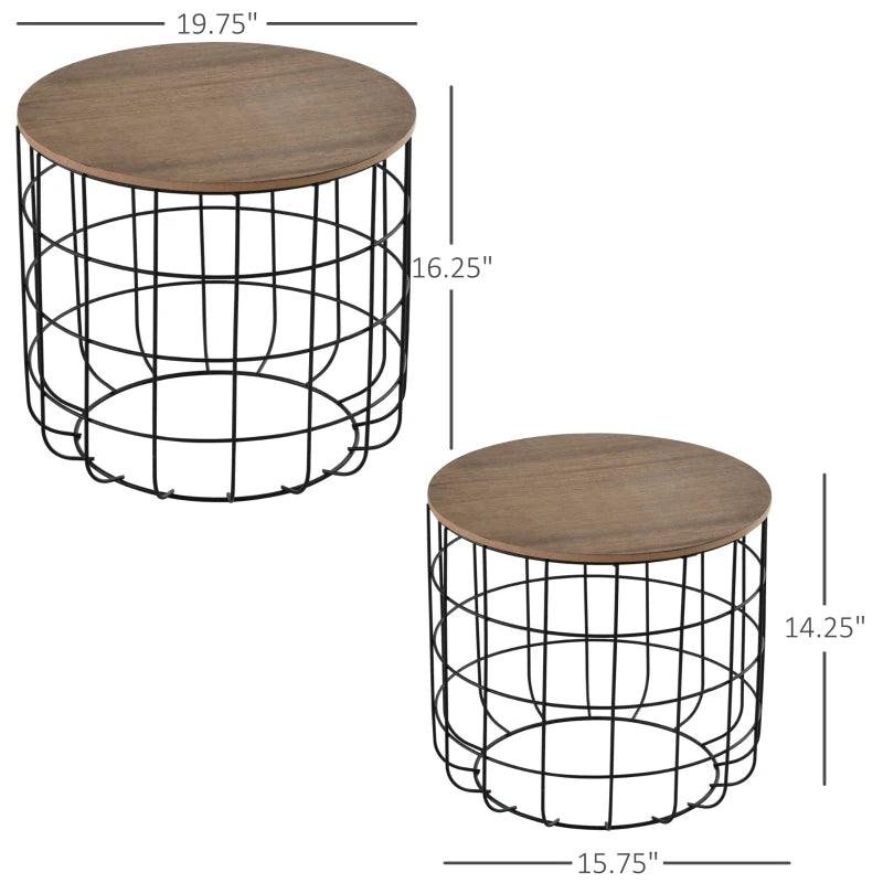 Industrial Round Wire Nesting Tables - Wood Brown - Toronto Liquidation Warehouse