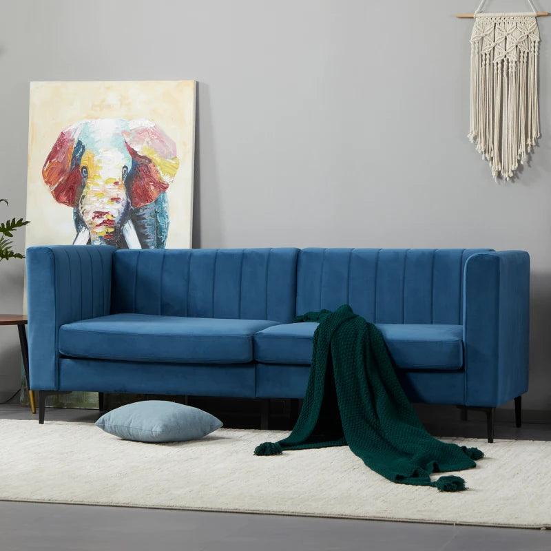 Contemporary 3-Seater Sofa | Velvet Blue - Toronto Liquidation Warehouse