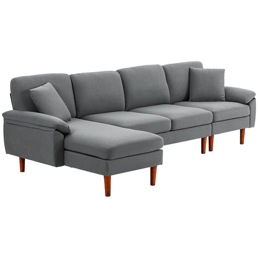 L-Shape Sofa, Modern Sectional Couch with Changeable Chaise Lounge | Dark Grey