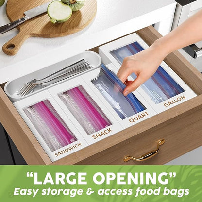 DALSHABET Bamboo Storage Bag Organizer for Kitchen Drawer