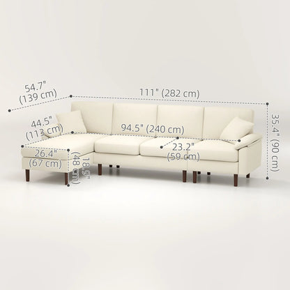 Modern L-Shape Sectional Sofa with Changeable Chaise Lounge | Cream White