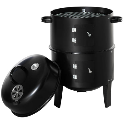 3-In-1 Barrel Charcoal BBQ Grill & Smoker